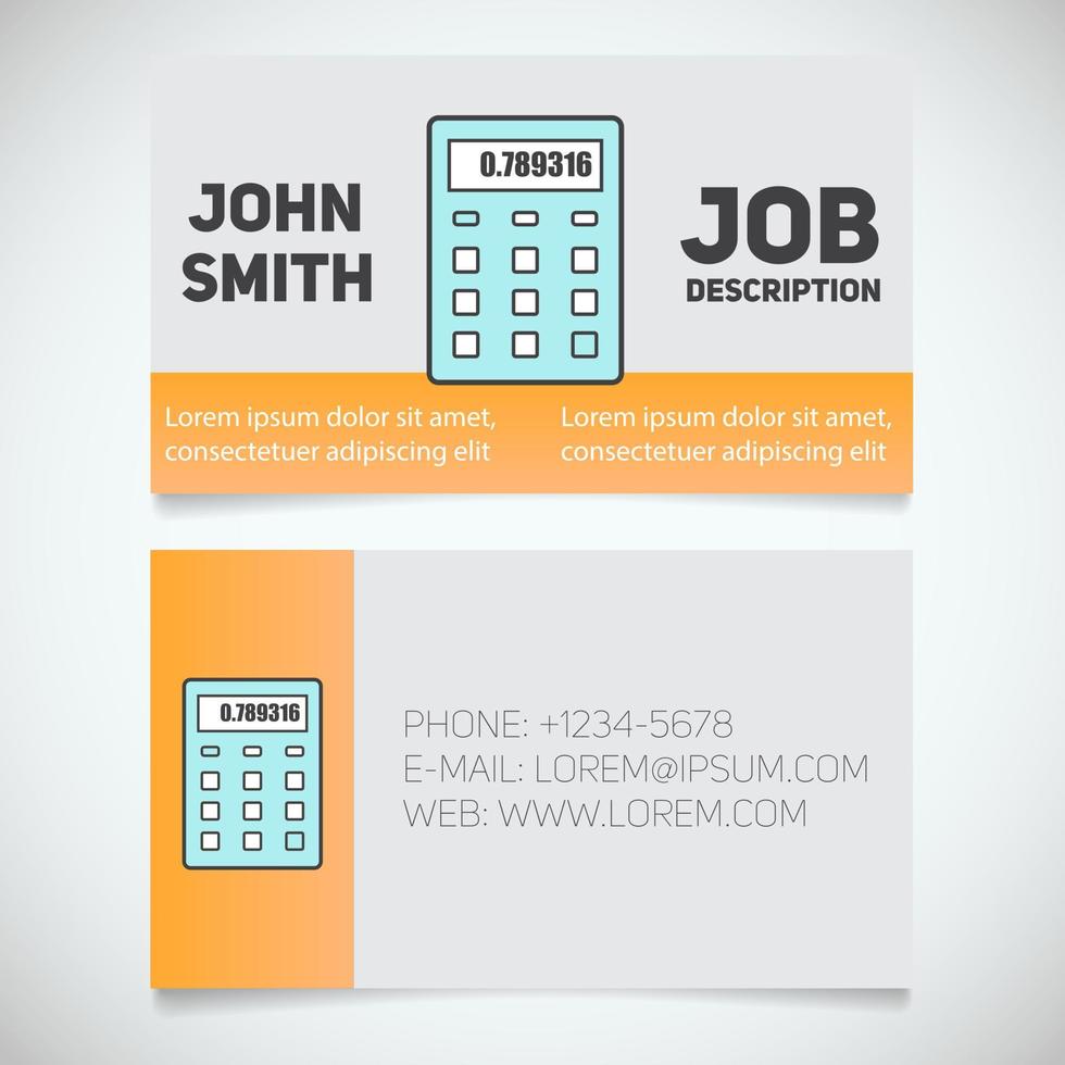 Business card print template with calculator logo. Easy edit. Manager. Accountant. Financier. Cashier. Booker. Stationery design concept. Vector illustration
