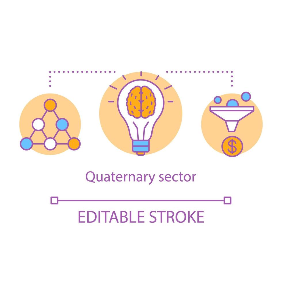 Quaternary sector concept icon. Knowledge sector idea thin line illustration. Intellectual activity, research and development. Economy sector. Vector isolated outline drawing. Editable stroke