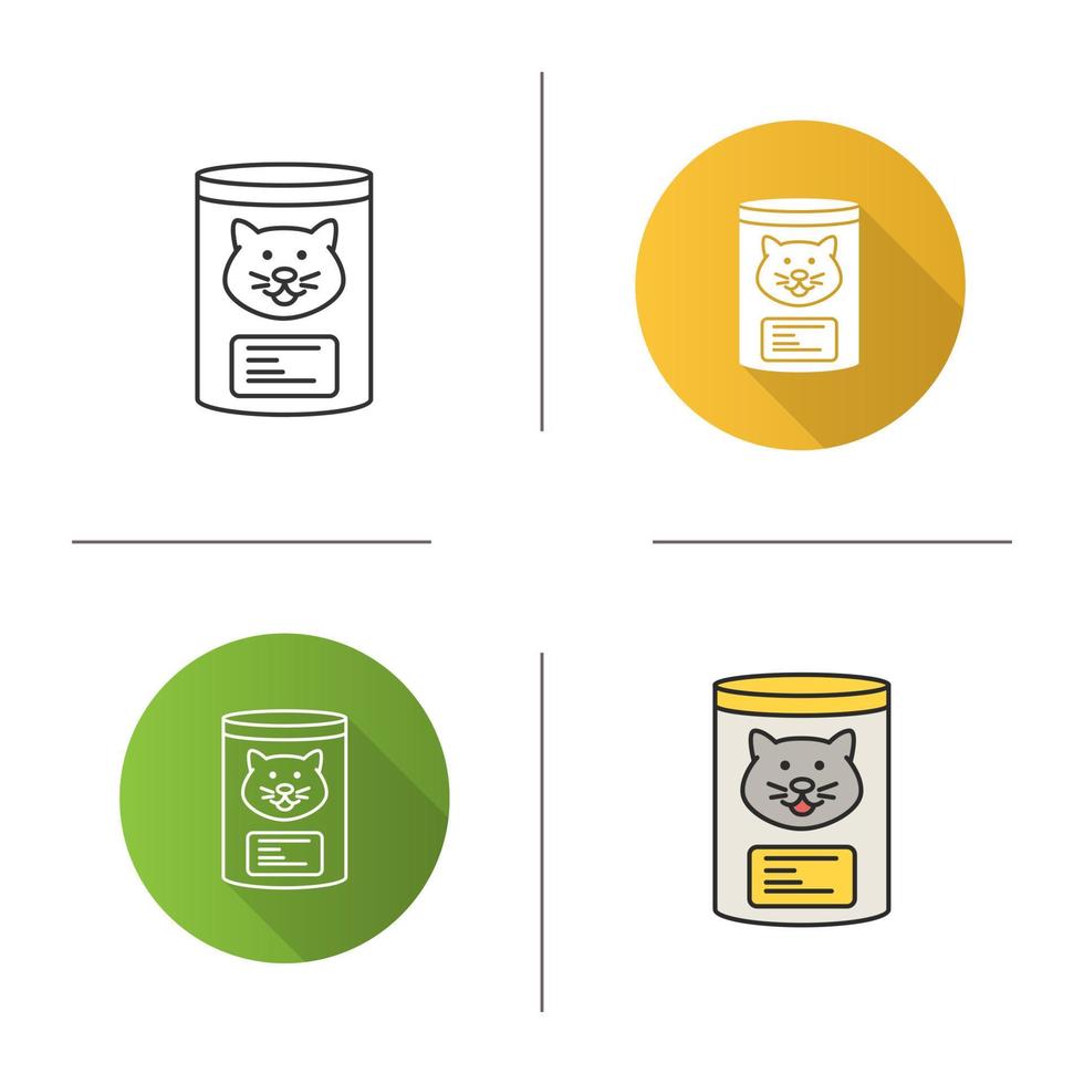 Canned cat food icon. Flat design, linear and color styles. Isolated vector illustrations