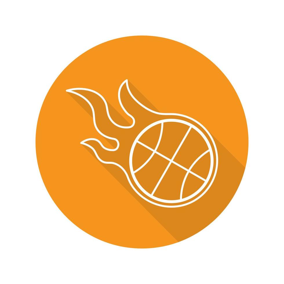 bola de baloncesto ardiente. icono de plano lineal larga sombra. símbolo de contorno vectorial vector