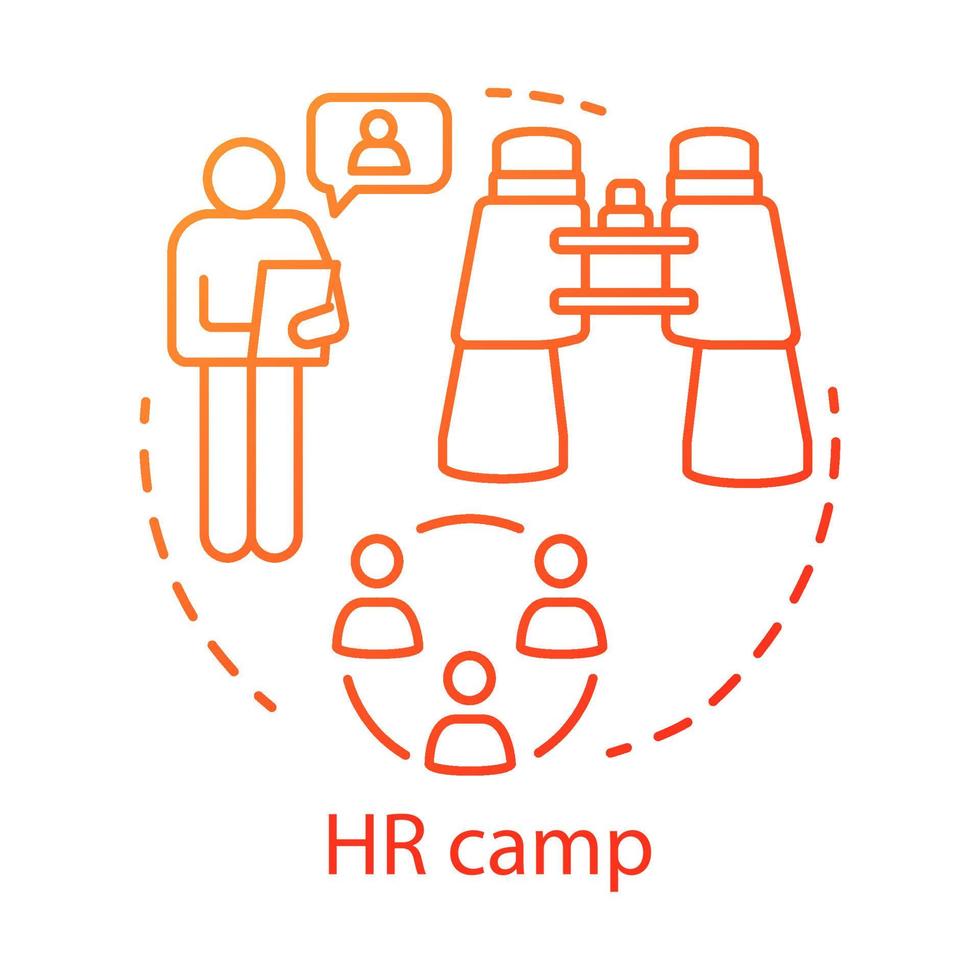 Human resources camp concept icon. Summer corporate club, community idea thin line illustration. Company, business employee bootcamp. Vector isolated outline drawing. Editable stroke