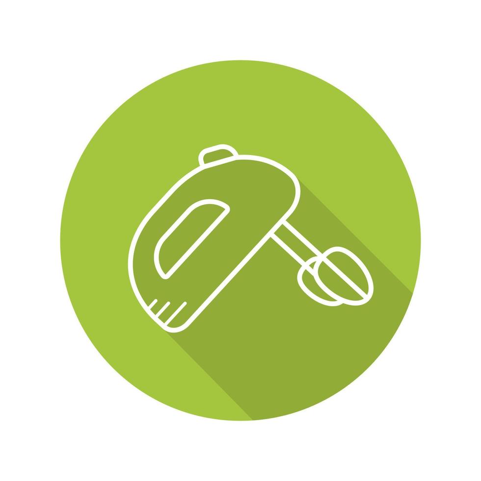 Hand mixer flat linear long shadow icon. Vector outline symbol