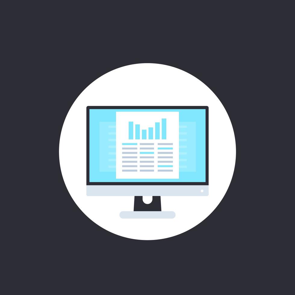 Data analytics, statistics charts and spreadsheet vector icon