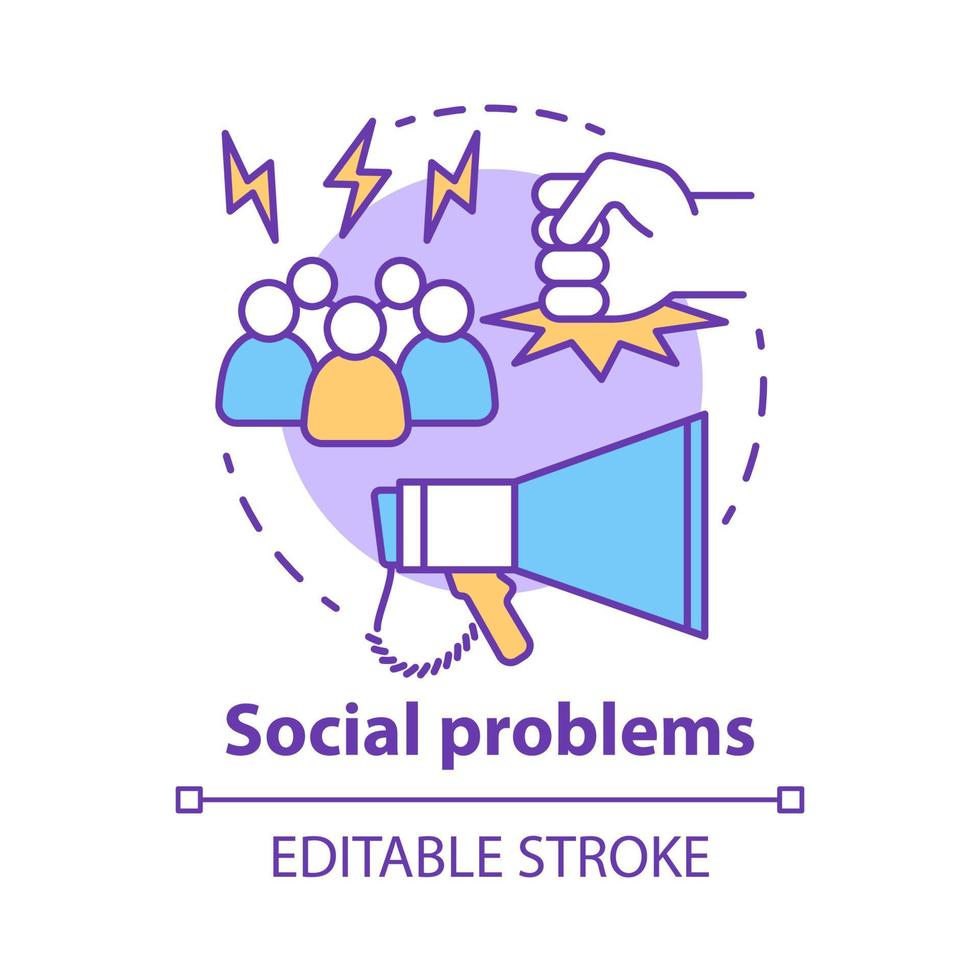 Social problems concept icon. Violence, social abuse and harassment idea thin line illustration. Antisocial behaviour. Conflicts and bullying. Vector isolated outline drawing. Editable stroke