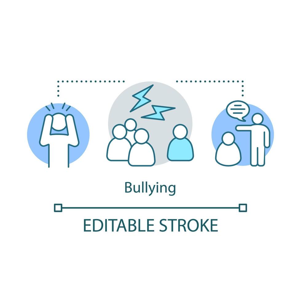 Bullying concept icon. Social prejudice, conflicts idea thin line illustration. Violence, oppression in society. Antisocial behavior, violence. Vector isolated outline drawing. Editable stroke