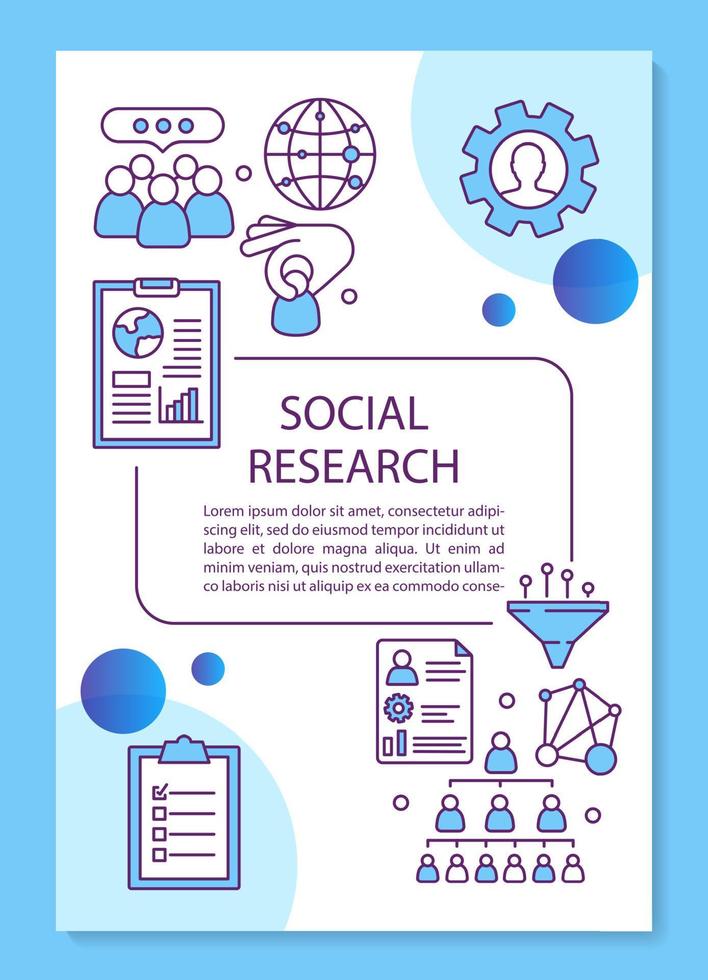 Social research poster template layout. Social sciences. Interpersonal relations. Banner, booklet, leaflet print design with linear icons. Vector brochure page layout for magazines, advertising flyers