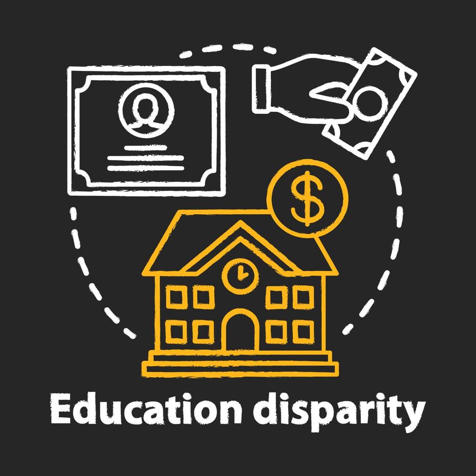 Education disparity chalk concept icon. Educational inequality idea. School funding. Student loan, financial aid. Paid education. Vector isolated chalkboard illustration