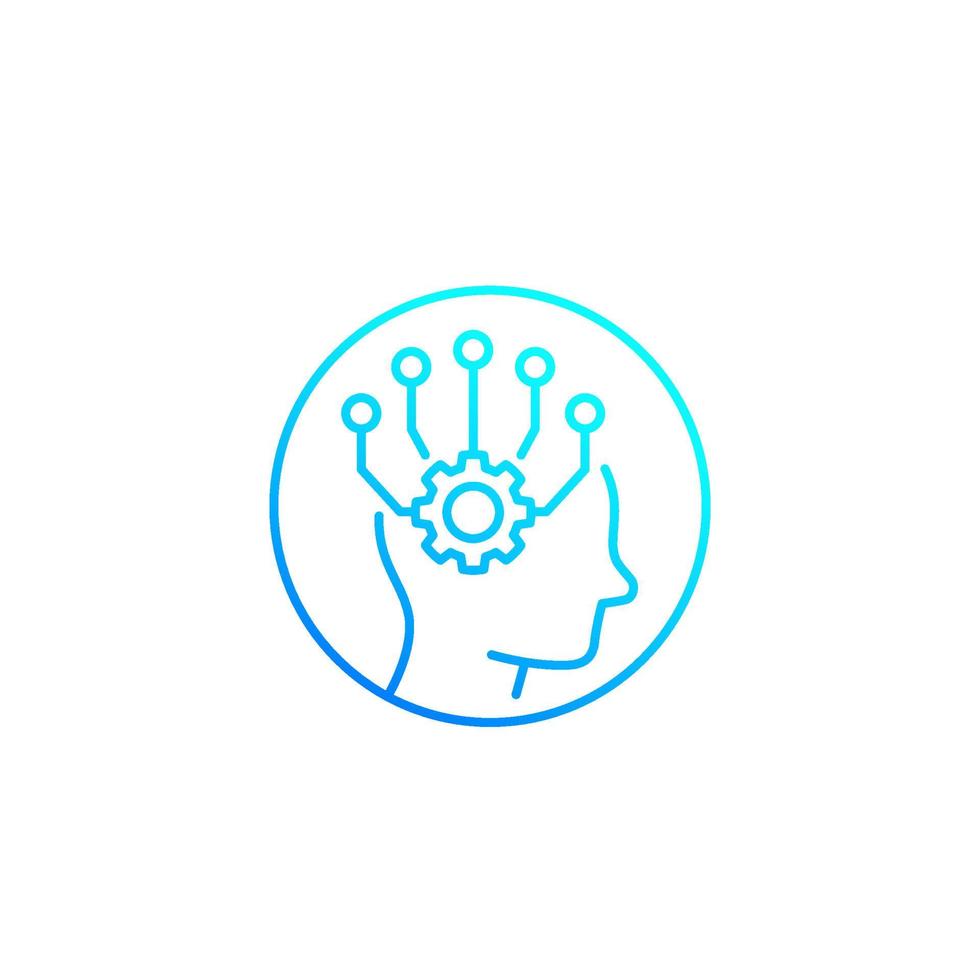 Machine learning, artificial neural network and AI linear icon vector
