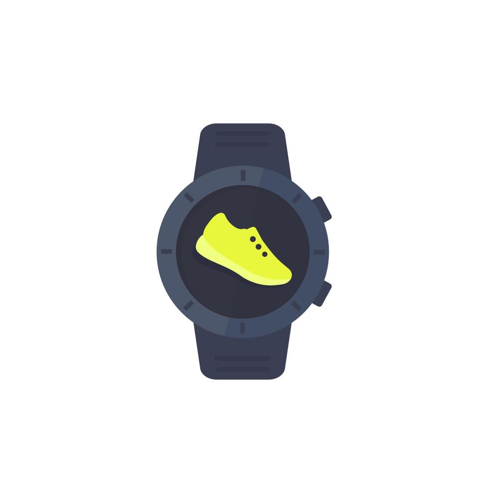 Fitness app, pedometer, step counter icon with smart watch vector