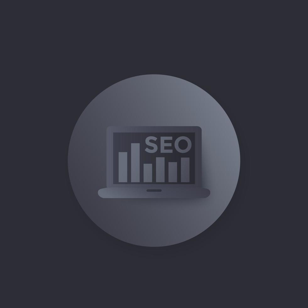 icono de vector de seo con laptop y gráfico de barras