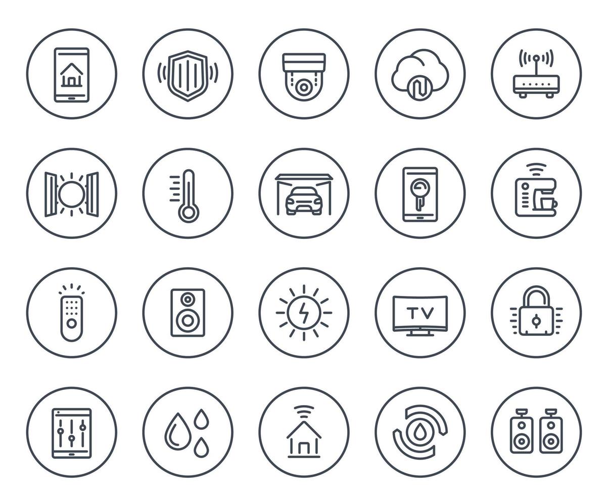 smart house, home automation system line icons set on white vector