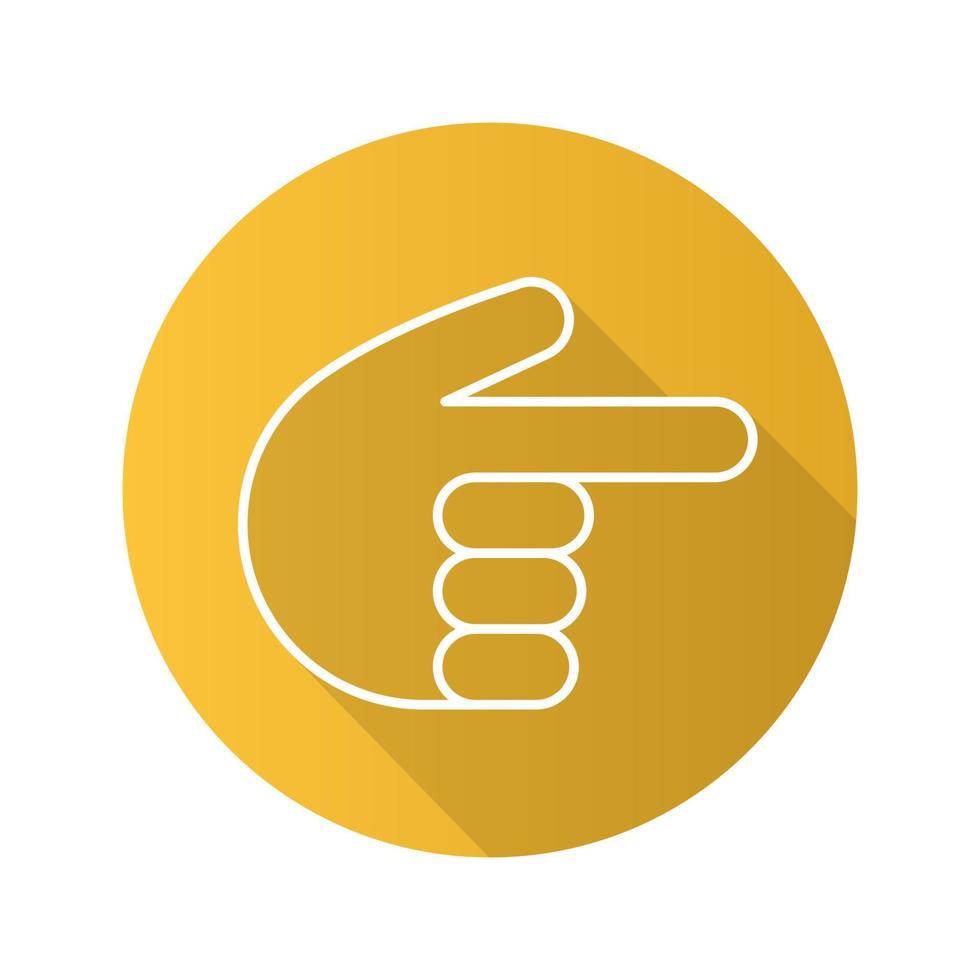Point right hand gesture. Flat linear long shadow icon. Index finger. Vector outline symbol