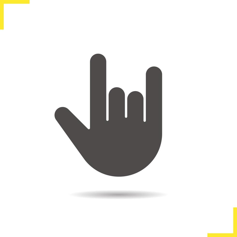 Heavy metal gesture glyph icon. Drop shadow silhouette symbol. Devil horn and cool hand gesture. Negative space. Vector isolated illustration