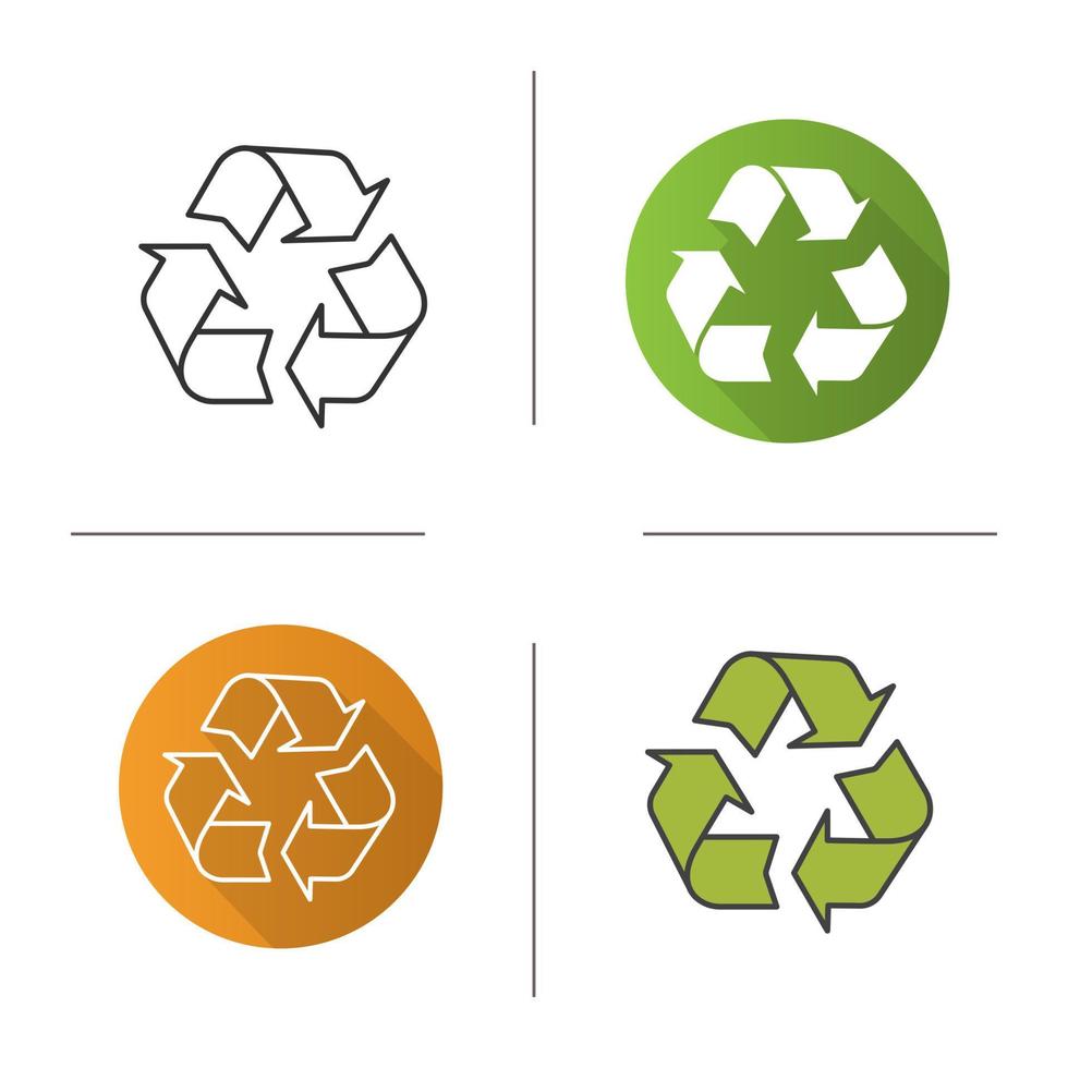 icono de símbolo de reciclaje. diseño plano, estilos lineales y de color. ilustraciones vectoriales aisladas vector