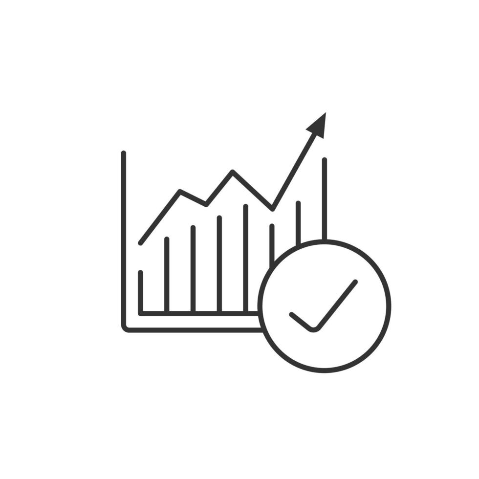 Market growth chart linear icon. Thin line illustration. Statistics diagram with tick mark contour symbol. Vector isolated outline drawing