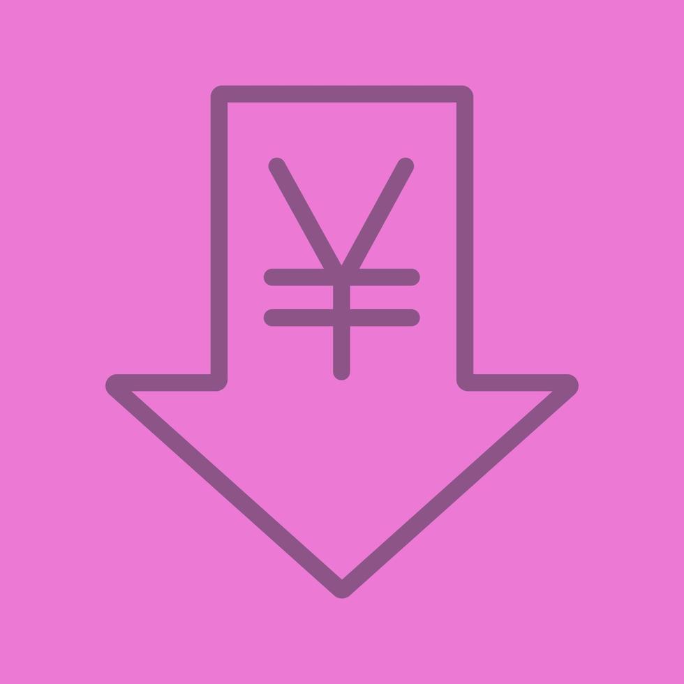 Yen rate falling color linear icon. China and Japan currency with down arrow. Thin line outline symbols on color background. Vector illustration