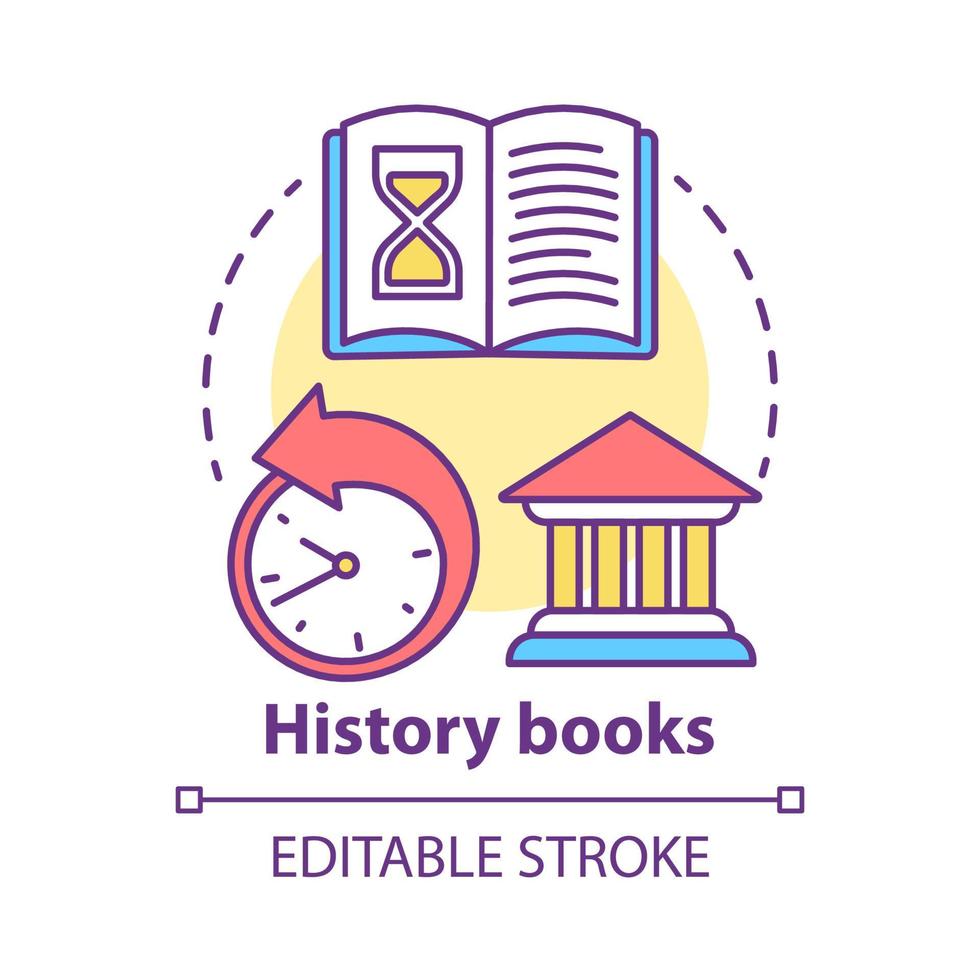 History books concept icon. Ancient times idea thin line illustration. World historic literature. Historical fiction, memories and manuscripts. Vector isolated outline drawing. Editable stroke