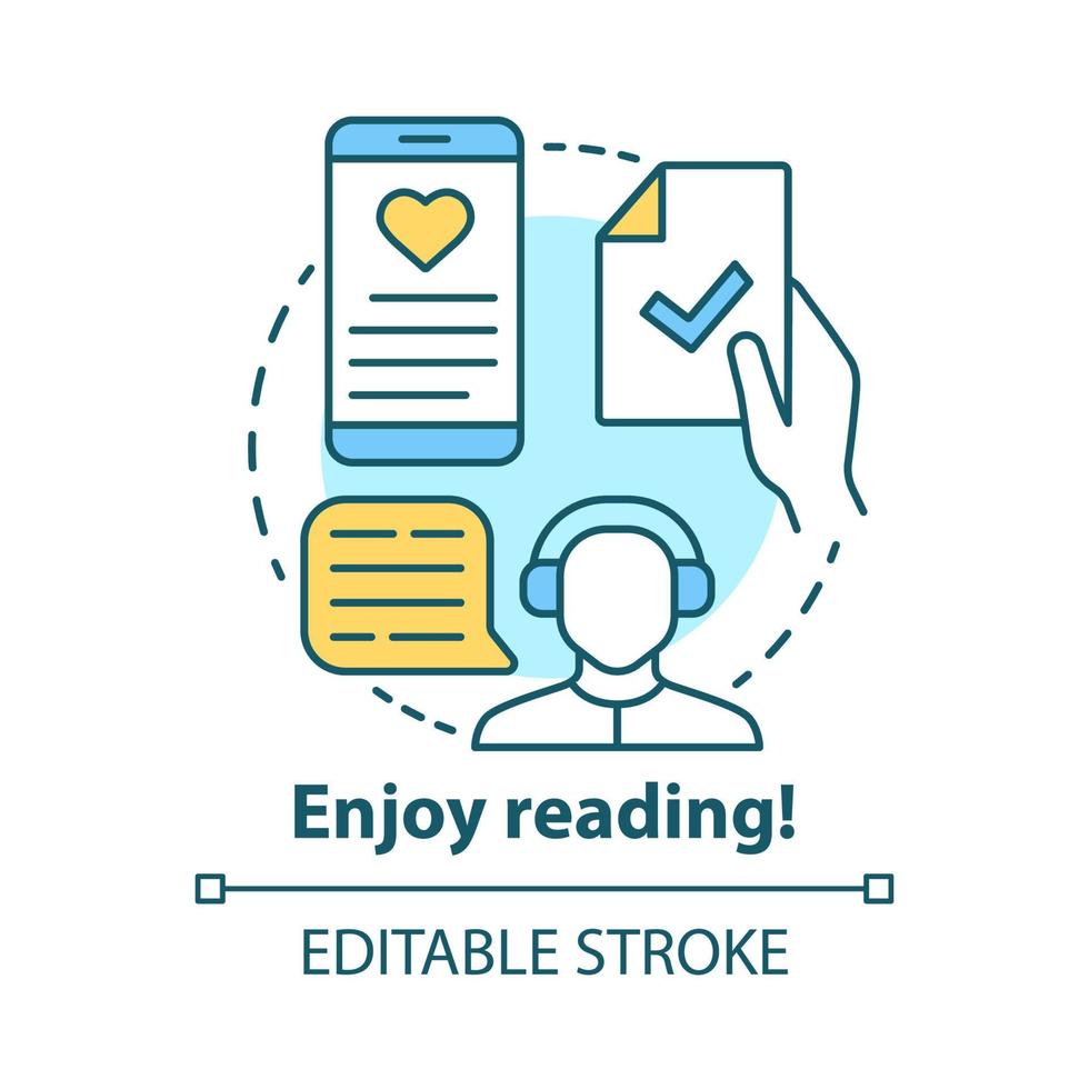 Enjoy reading concept icon. Passionate readers idea thin line illustration. Audio books, texts listening, ebooks reading application. Vector isolated outline drawing. Editable stroke