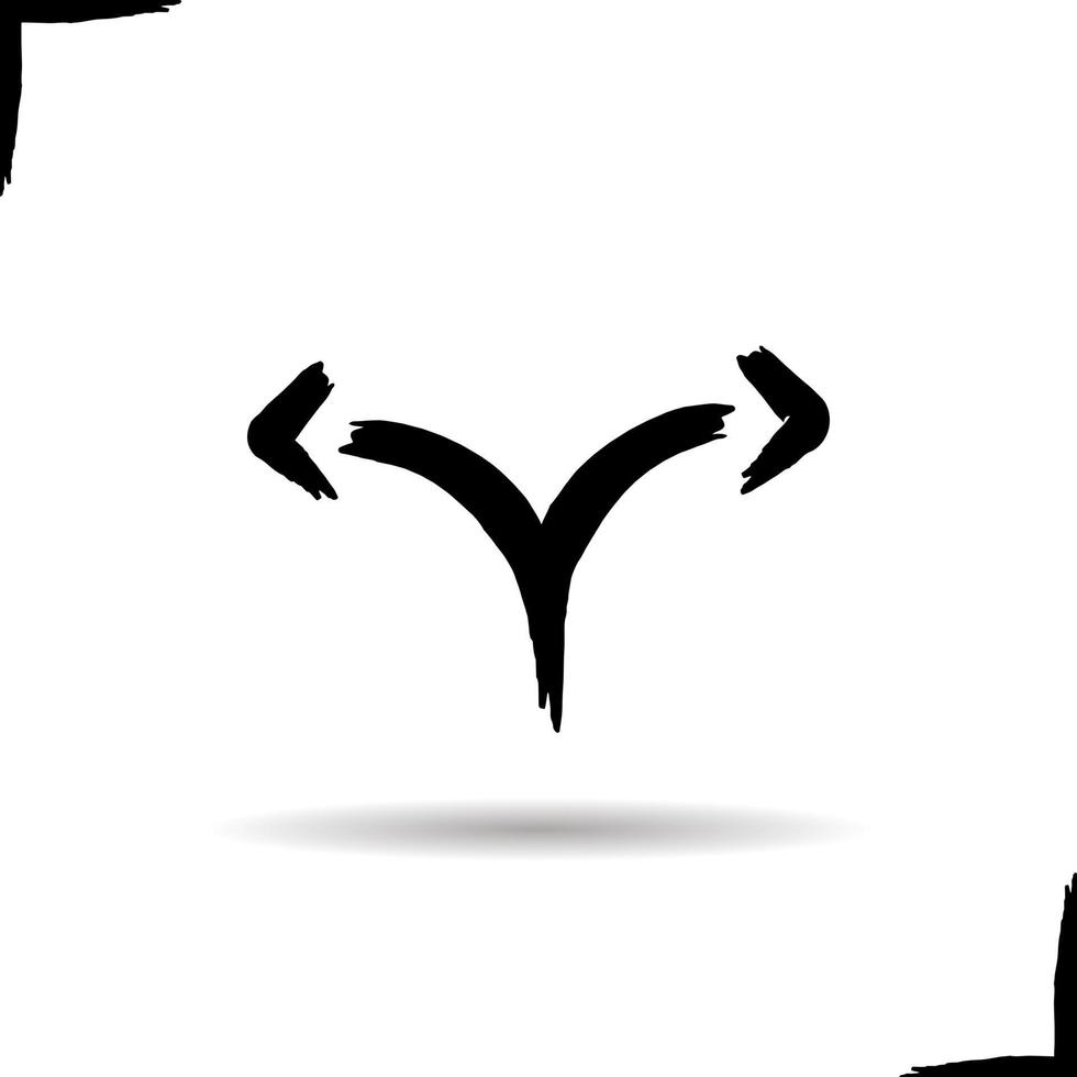 Road fork icon. Drop shadow symbol. Two arrows. Ink brush stroke. Vector isolated illustration