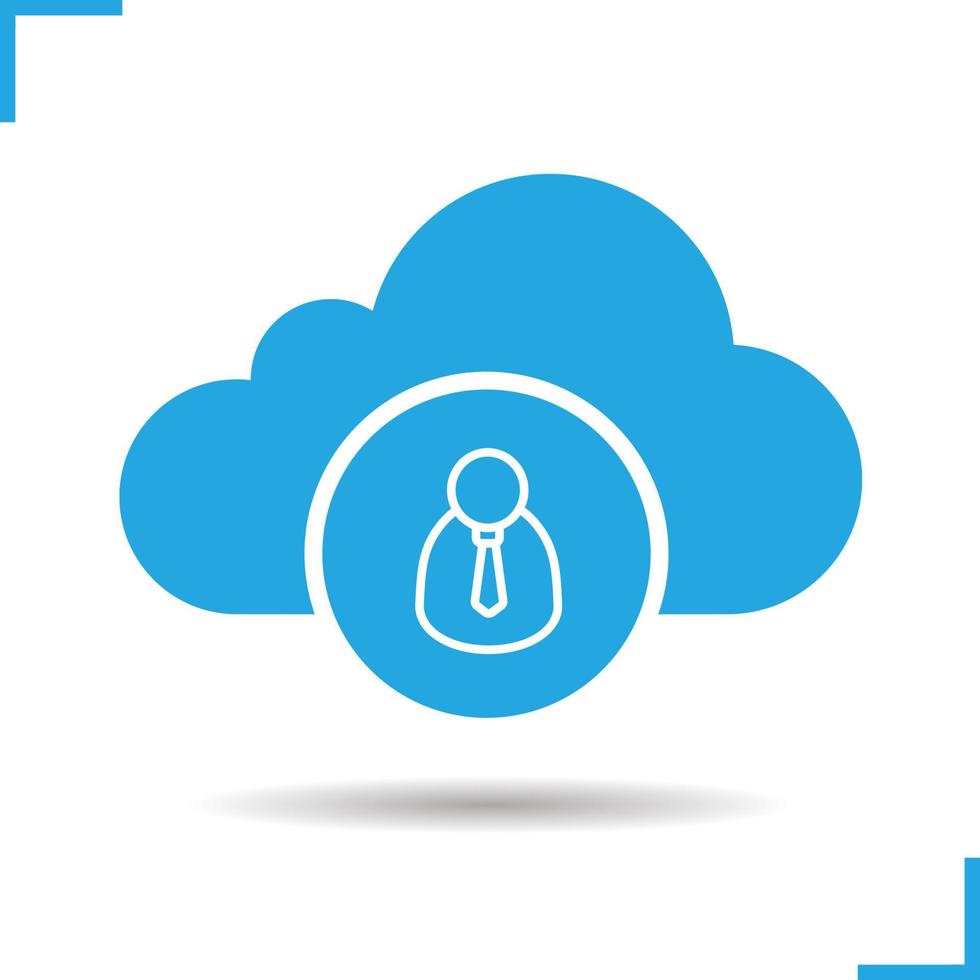 Cloud storage user icon. Drop shadow silhouette symbol. Cloud computing. Negative space. Vector isolated illustration