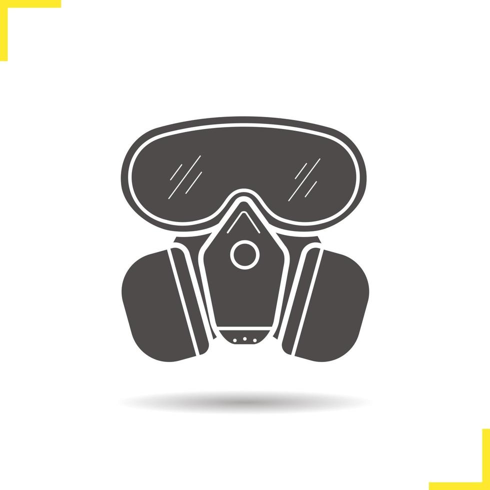 Gas mask glyph icon. Drop shadow silhouette symbol. Chemical lab protective mask. Negative space. Vector isolated illustration
