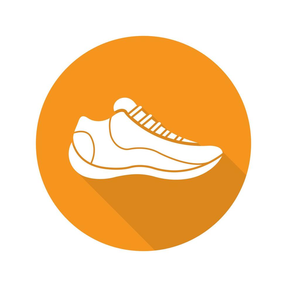 Sneaker flat design long shadow glyph icon. Running shoe. Vector silhouette illustration