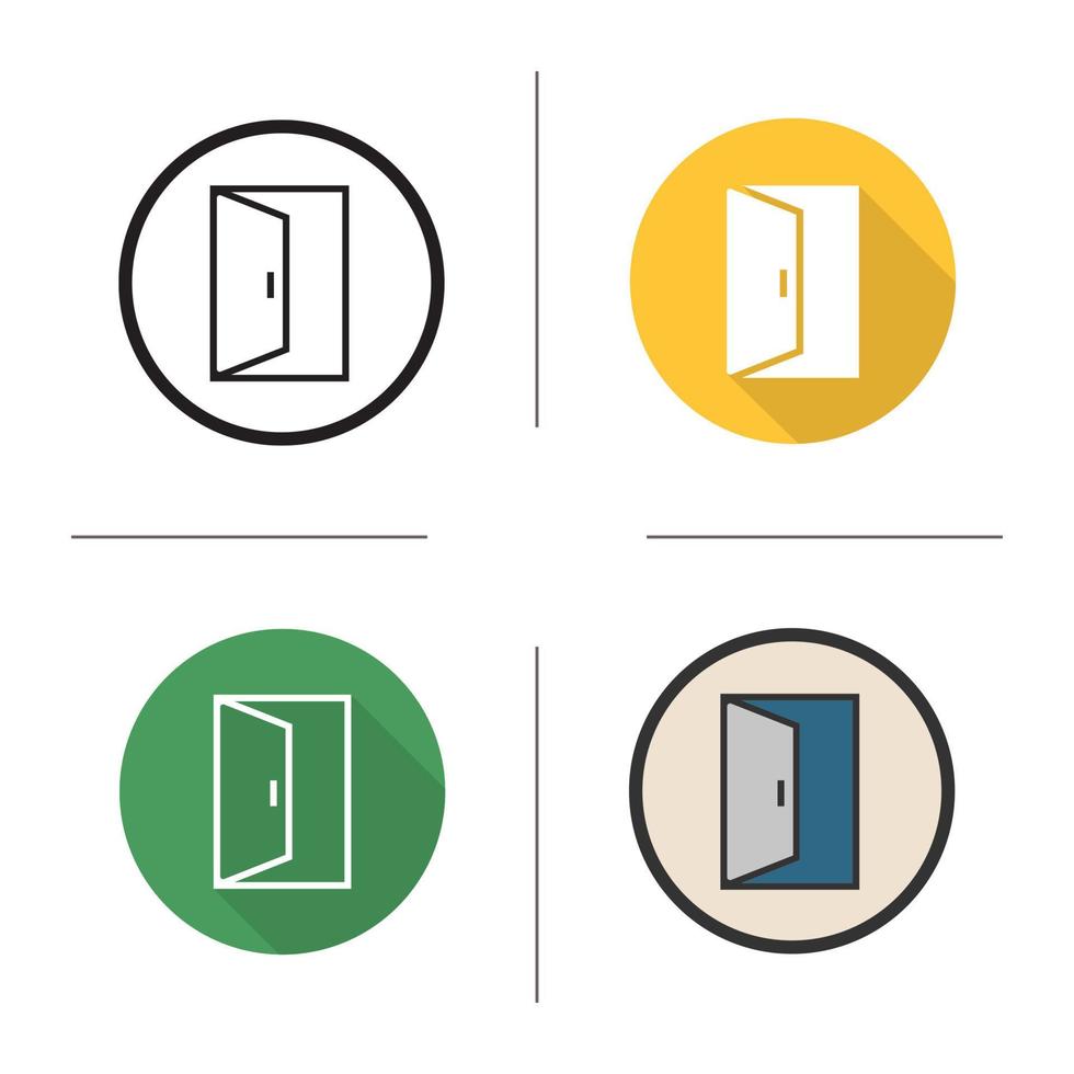 Open door icon. Flat design, linear and color styles. Building exit. Doorway. Isolated vector illustrations