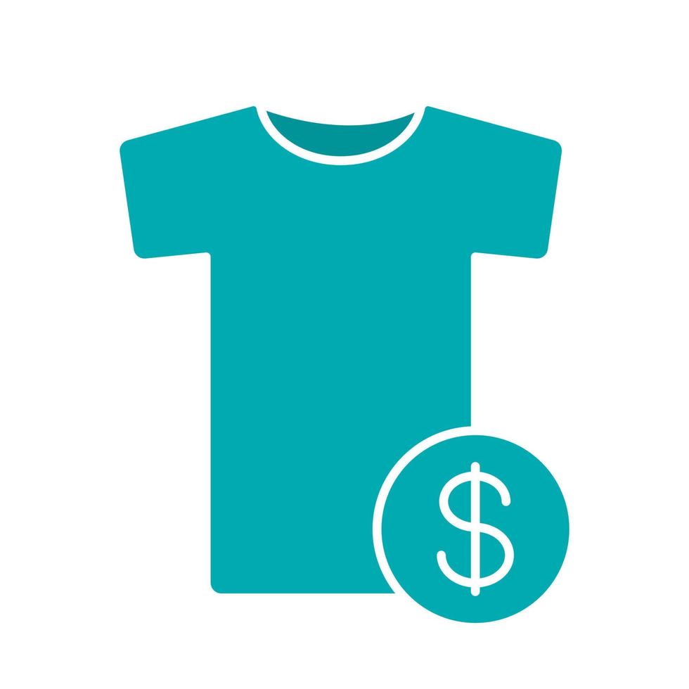 Buy clothes glyph color icon. T-shirt with dollar sign. Silhouette symbol on white background. Negative space. Vector illustration