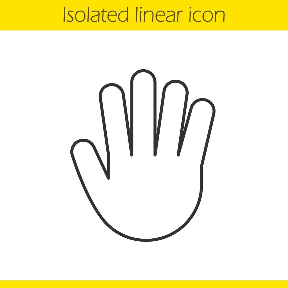 Palm linear icon. Thin line illustration. Stop, greeting and high five hand gesture. Contour symbol. Vector isolated outline drawing