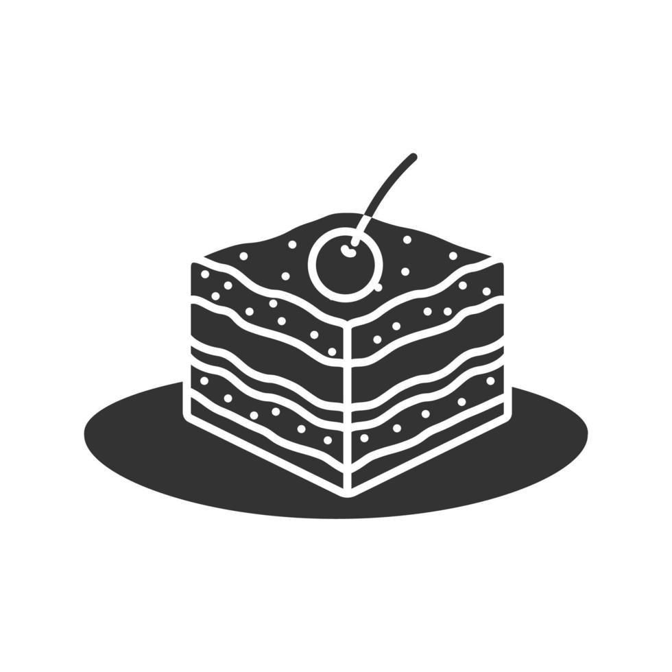 Tiramisu glyph icon. Cake with cherry. Silhouette symbol. Negative space. Vector isolated illustration