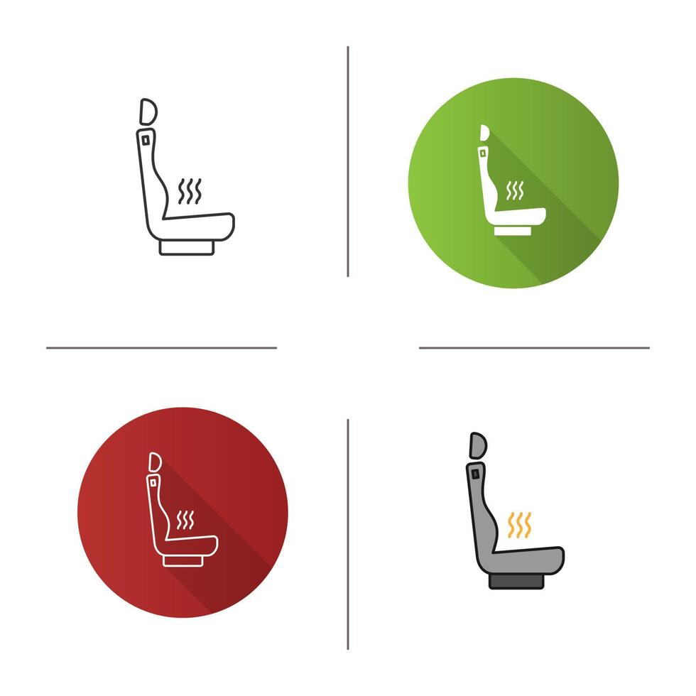 Heated car seat icon. Flat design, linear and color styles. Seat warmer. Isolated vector illustrations