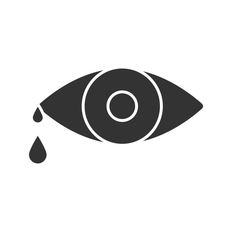 Crying human eye glyph icon. Silhouette symbol. Negative space. Eye with drops. Vector isolated illustration
