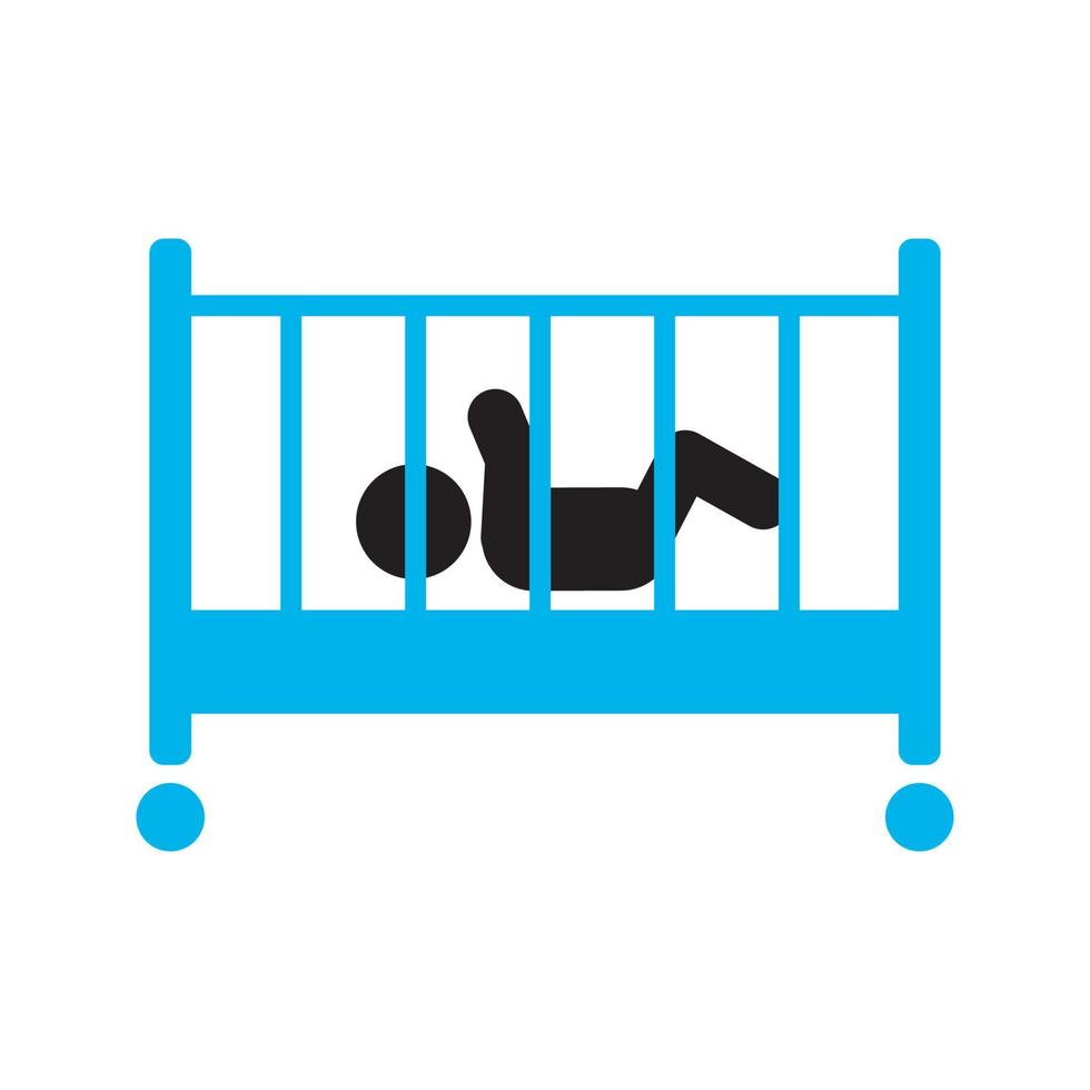 Child sleeping in crib silhouette icon. Baby bed. Cradle. Isolated vector illustration