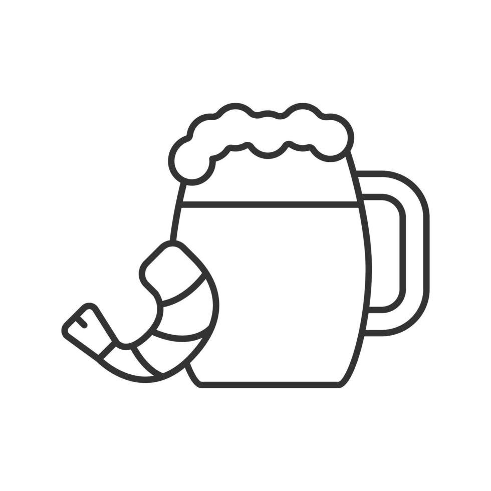 Beer mug with shrimp linear icon. Thin line illustration. Ale. Contour symbol. Vector isolated outline drawing