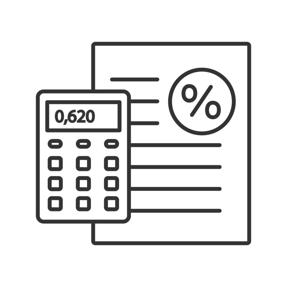 Percentage calculator linear icon. Thin line illustration. Interest rate calculations. Contour symbol. Vector isolated outline drawing