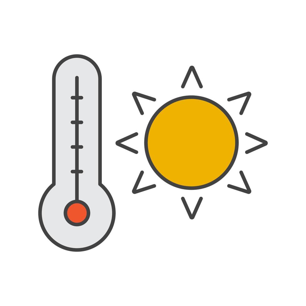 Summer heat color icon. Rising sun with thermometer. Summer weather. Isolated vector illustration