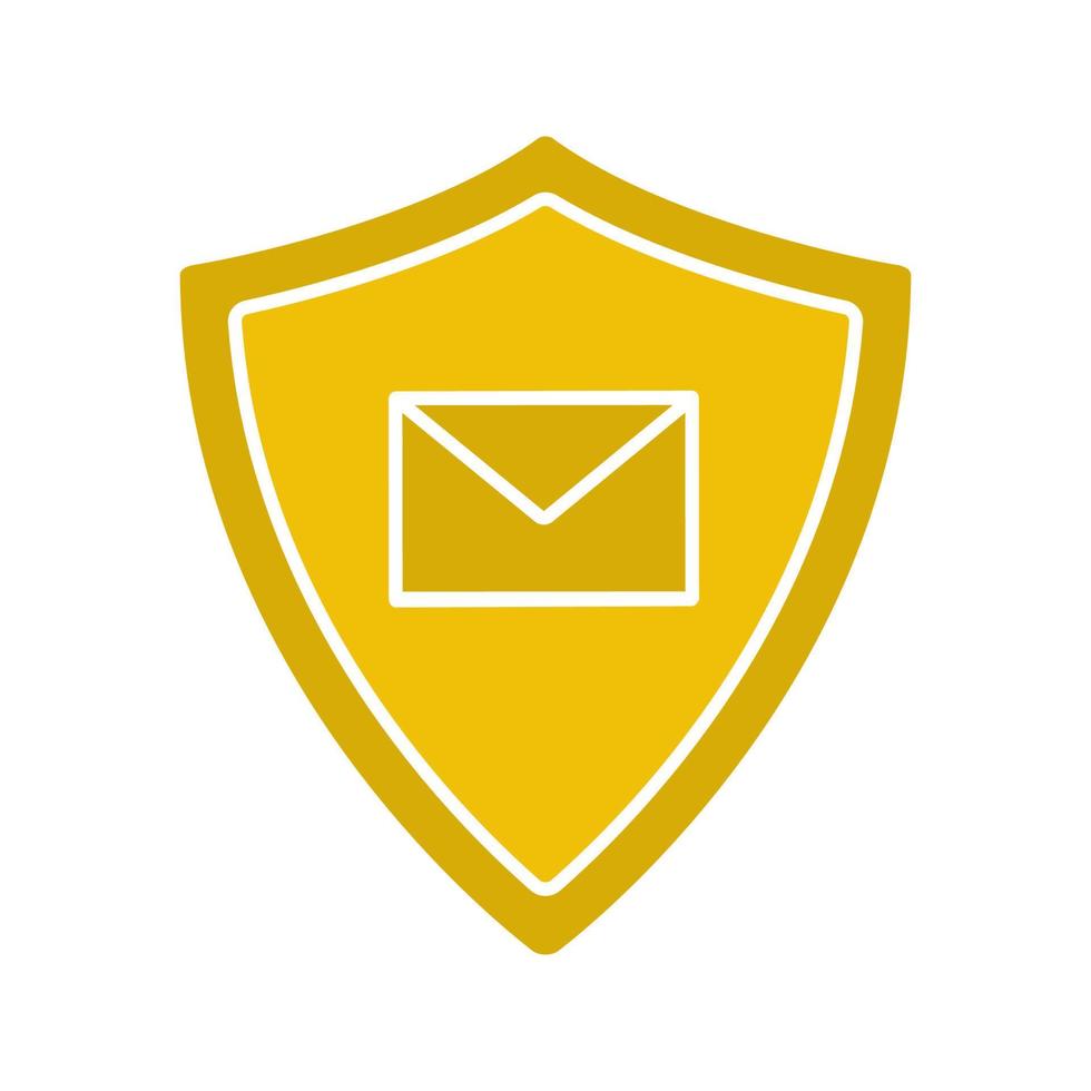 Email security glyph color icon. Sms message inside protection shield. Spam protection. Silhouette symbol on white background. Negative space. Vector illustration