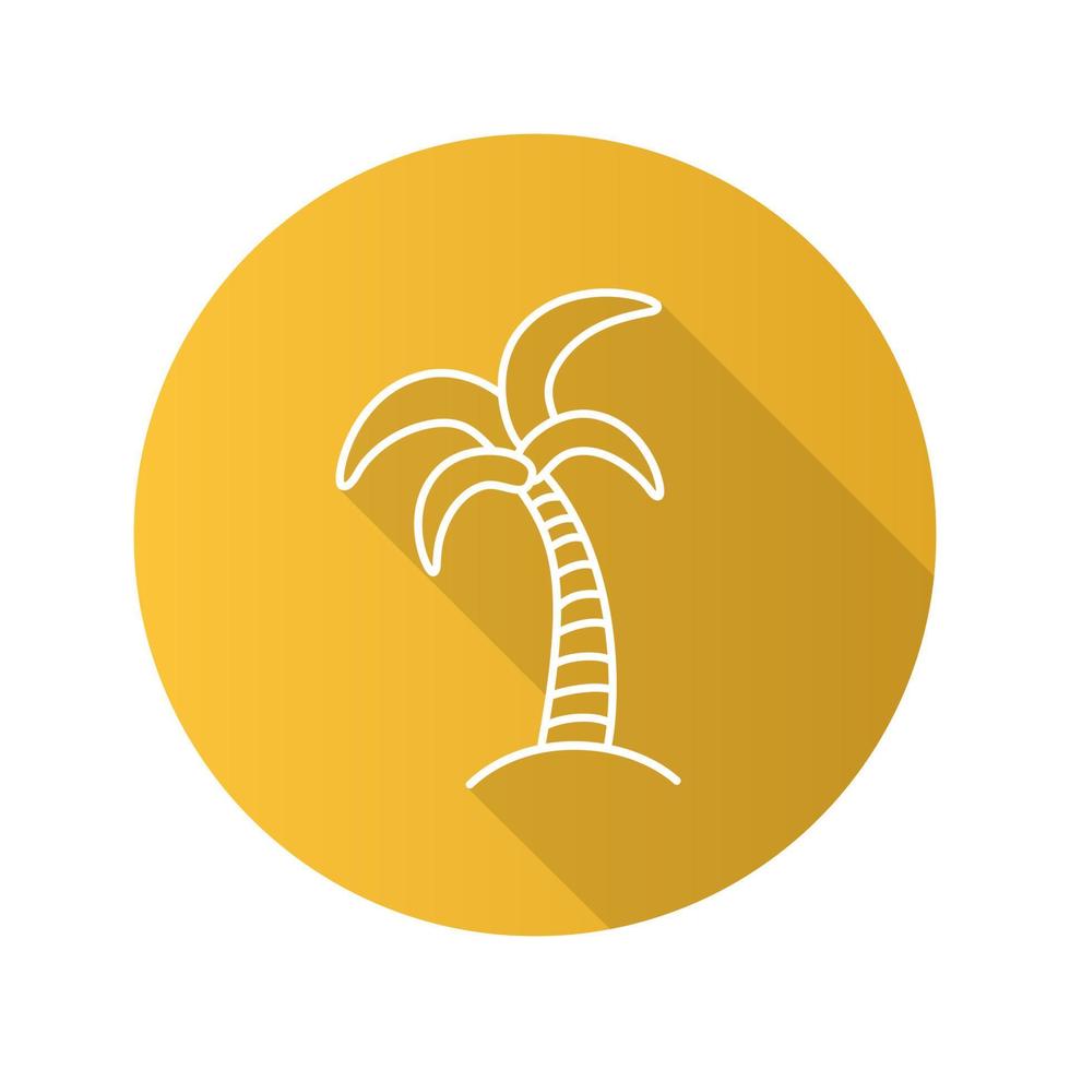 Palm tree flat linear long shadow icon. Tropical island. Coconut tree. Vector outline symbol