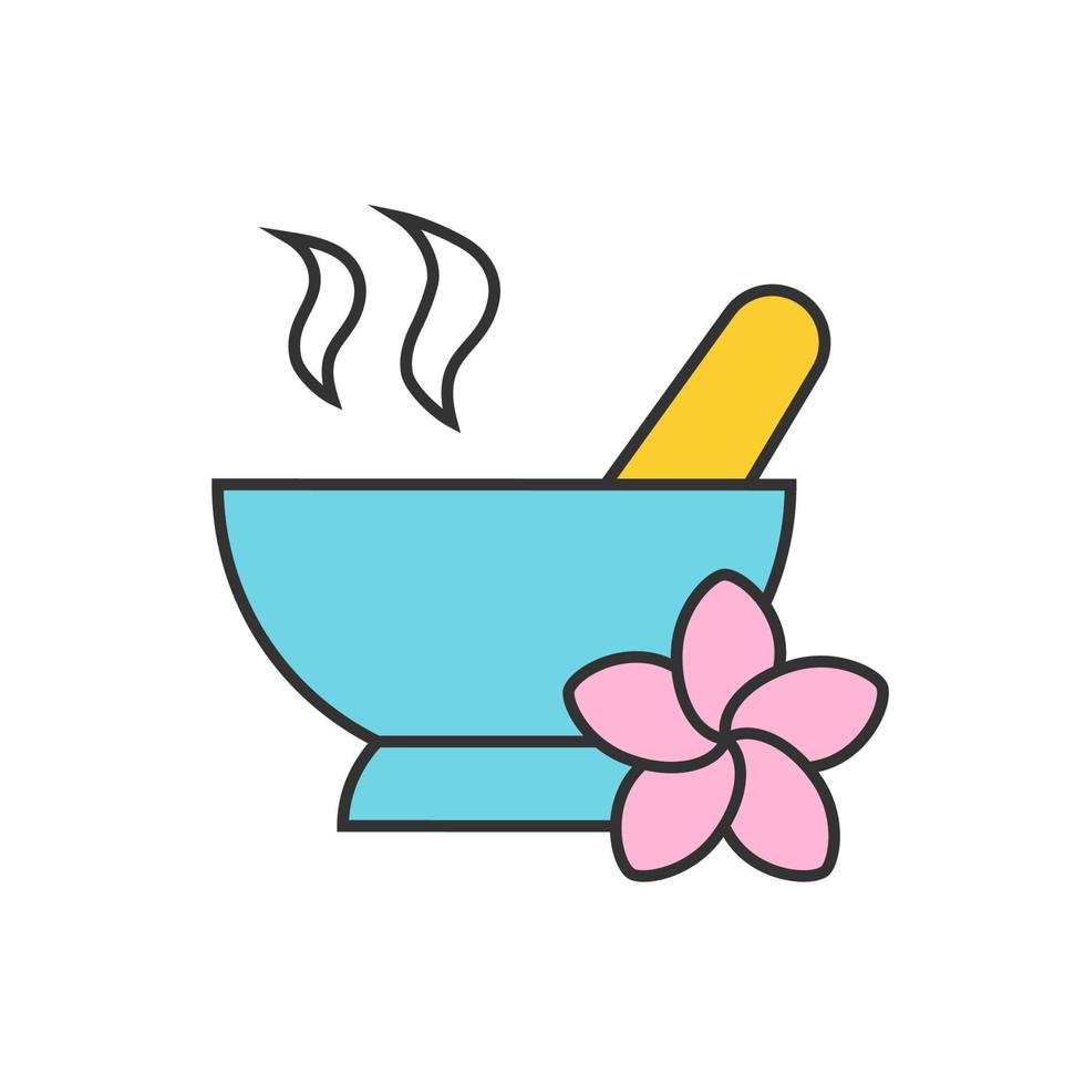 Spa salon mortar and pestle color icon. Aromatherapy. Isolated vector illustration