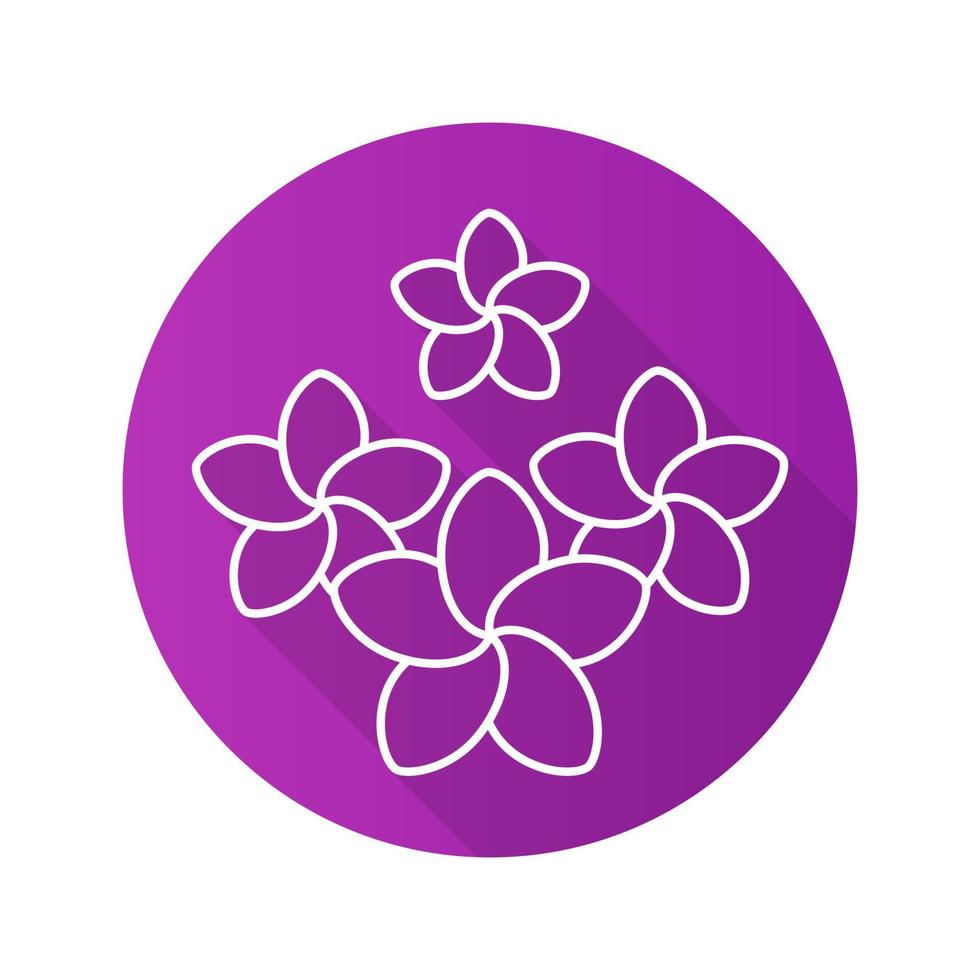 Spa salon plumeria flowers. Flat linear long shadow icon. Aromatherapy. Vector outline symbol