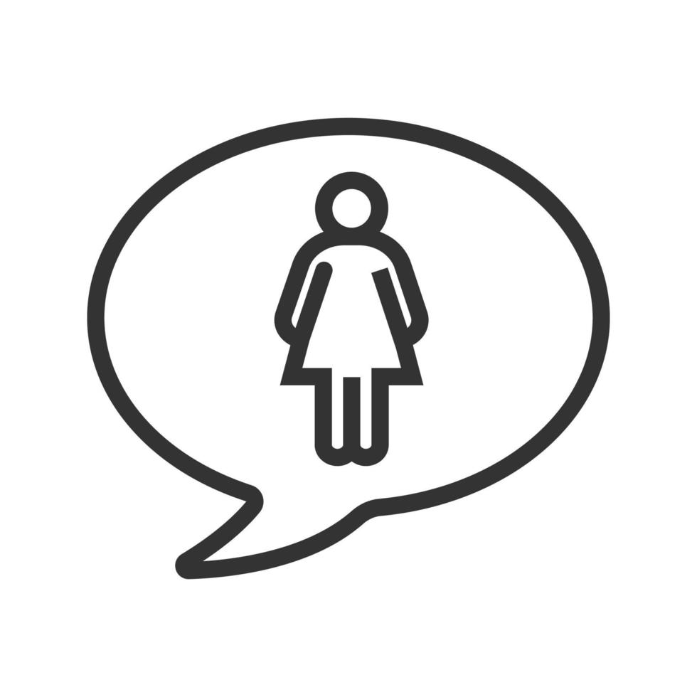 Conversation about women linear icon. Thin line illustration. Chat box with girl contour symbol. Vector isolated outline drawing