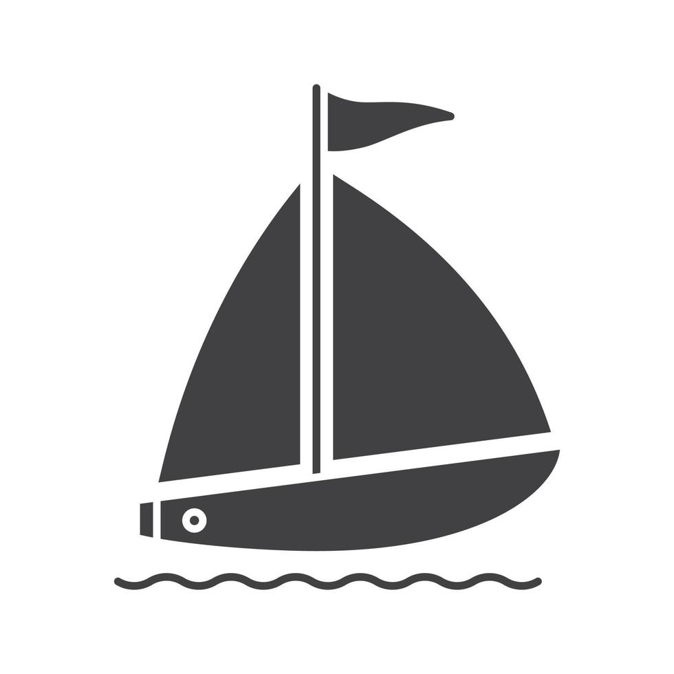 Sailboat glyph icon. Silhouette symbol. Yachting. Negative space. Vector isolated illustration