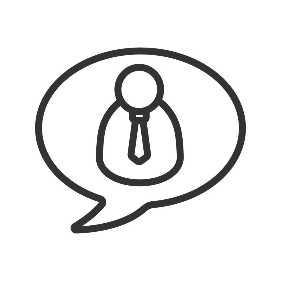Conversation with boss linear icon. Thin line illustration. Chat box with businessman contour symbol. Vector isolated outline drawing
