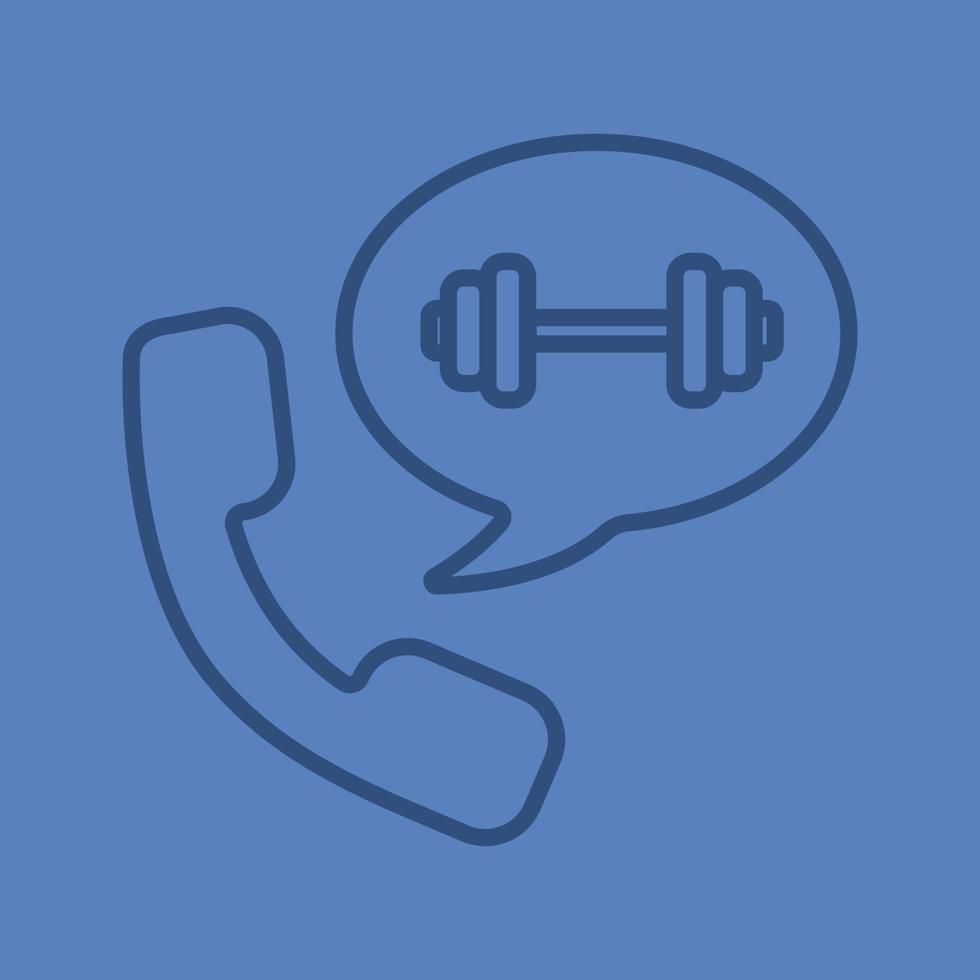 Phone call to gym color linear icon. Handset with barbell inside chat bubble. Thin line outline symbols on color background. Vector illustration