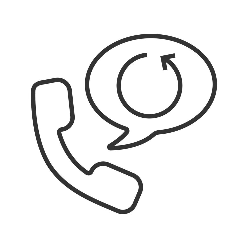 Call back service linear icon. Thin line illustration. Handset with cycling arrow inside speech bubble. Contour symbol. Vector isolated outline drawing