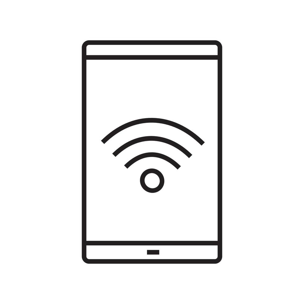 Smartphone wifi connection glyph icon. Silhouette symbol. Smart phone with wi fi signal. Negative space. Vector isolated illustration