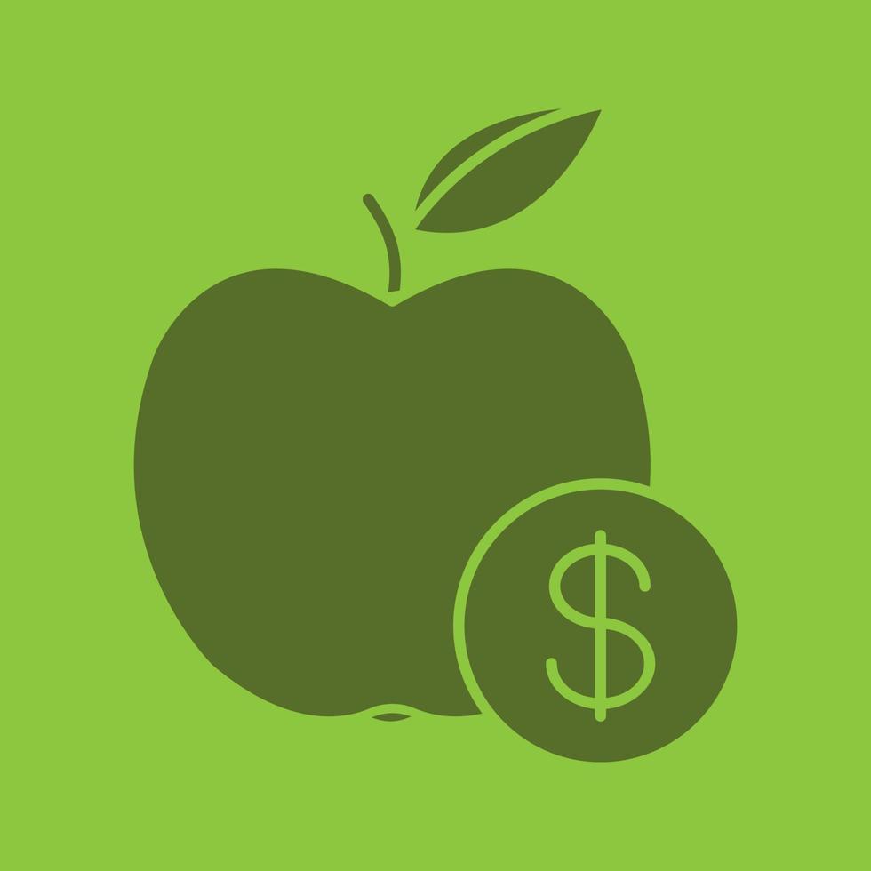 icono de color de glifo de precio de fruta. símbolo de silueta. manzana con signo de dólar. espacio negativo. vector ilustración aislada