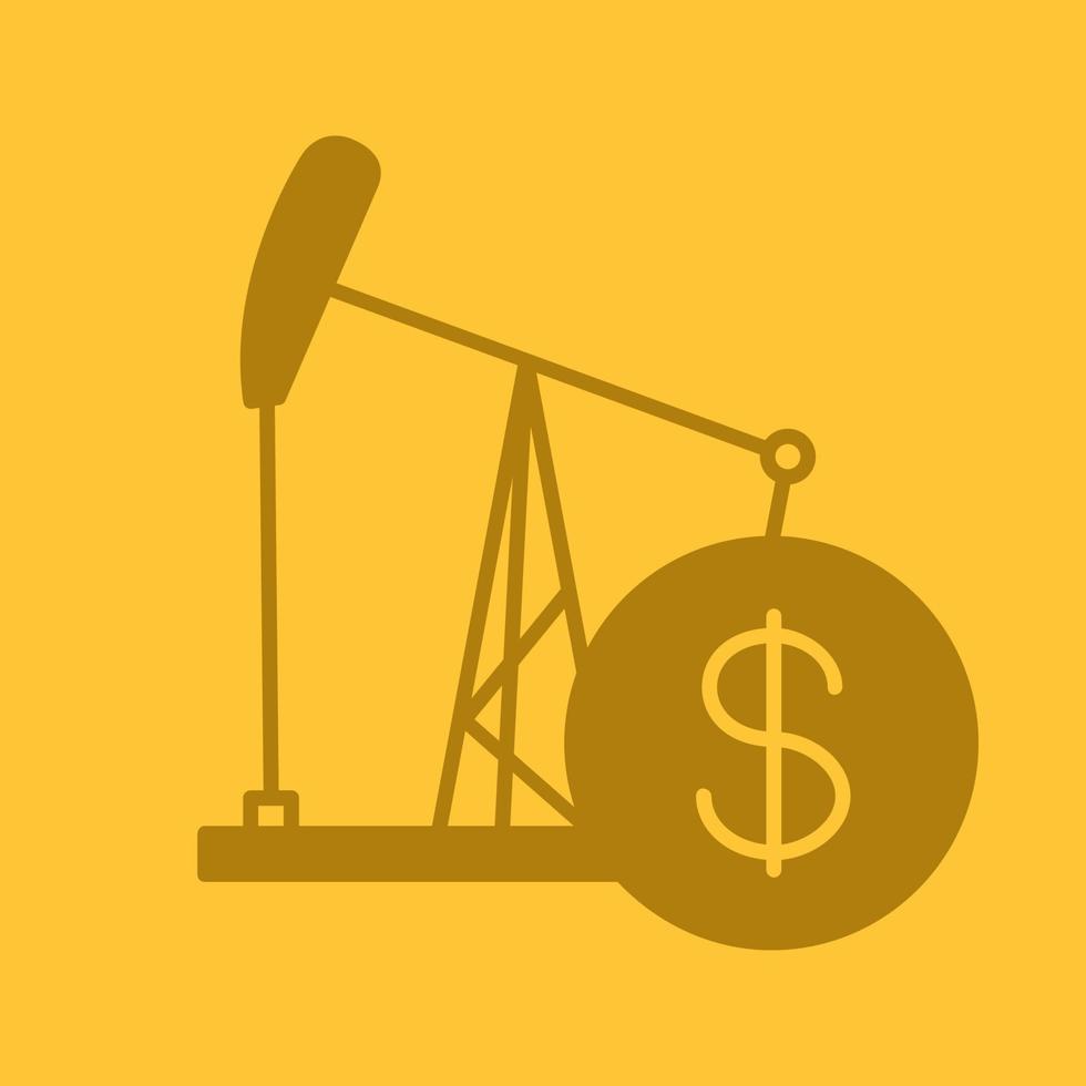 Oil trade glyph color icon. Silhouette symbol. Oil derrick with dollar sign. Negative space. Vector isolated illustration