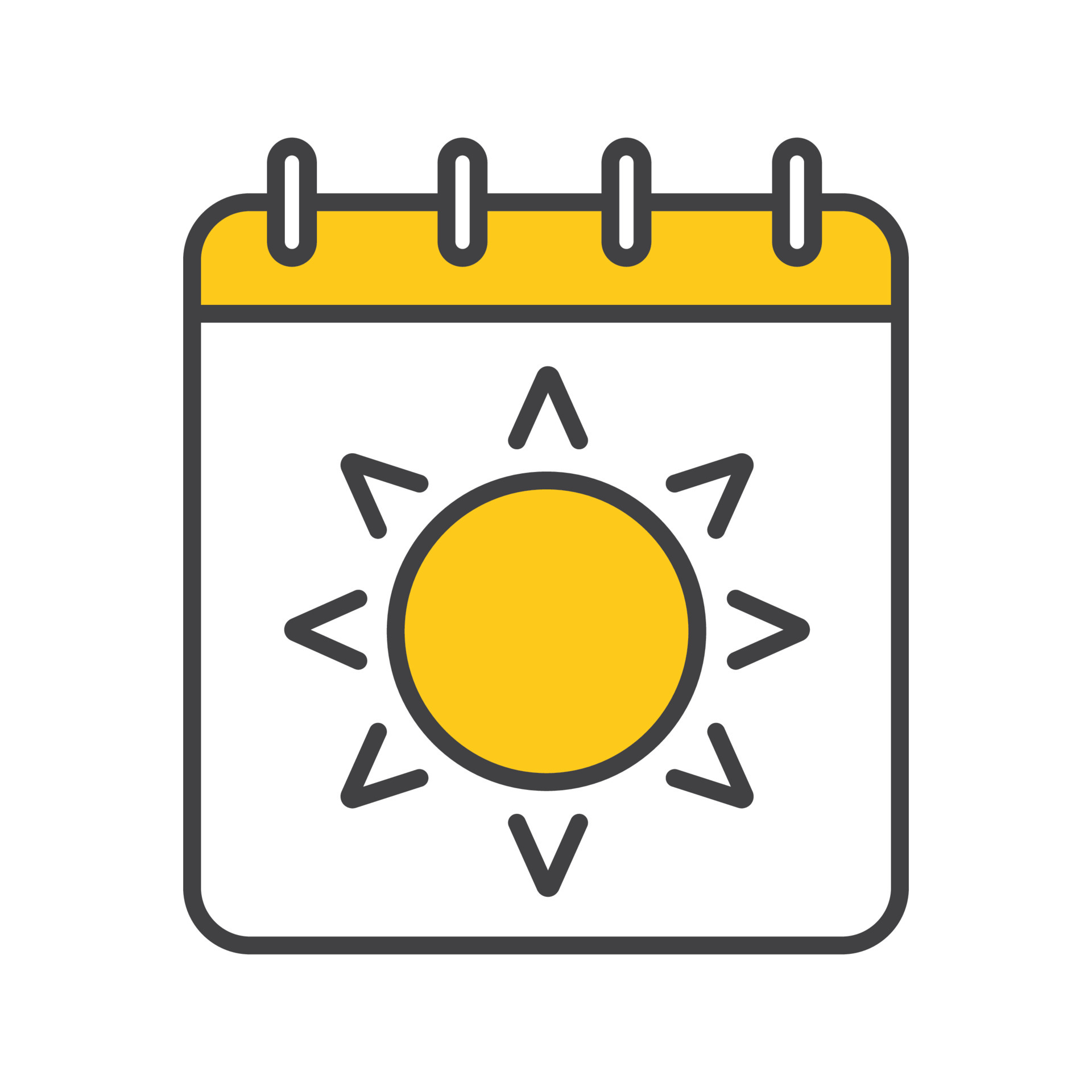 Summer season color icon. Calendar page with sun. Isolated vector