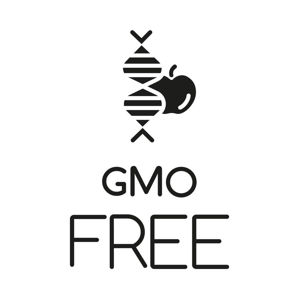 GMO free glyph icon. Organic eco food. Natural fruits, vegetables. Product free ingredient. Nutritious dietary, healthy eating. Silhouette symbol. Negative space. Vector isolated illustration